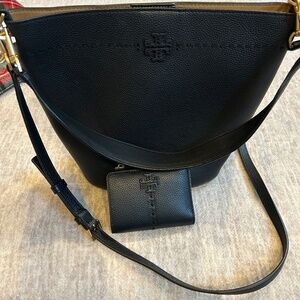 Tory Burch McGraw Pebbled Leather Bucket Bag and Matching Wallet